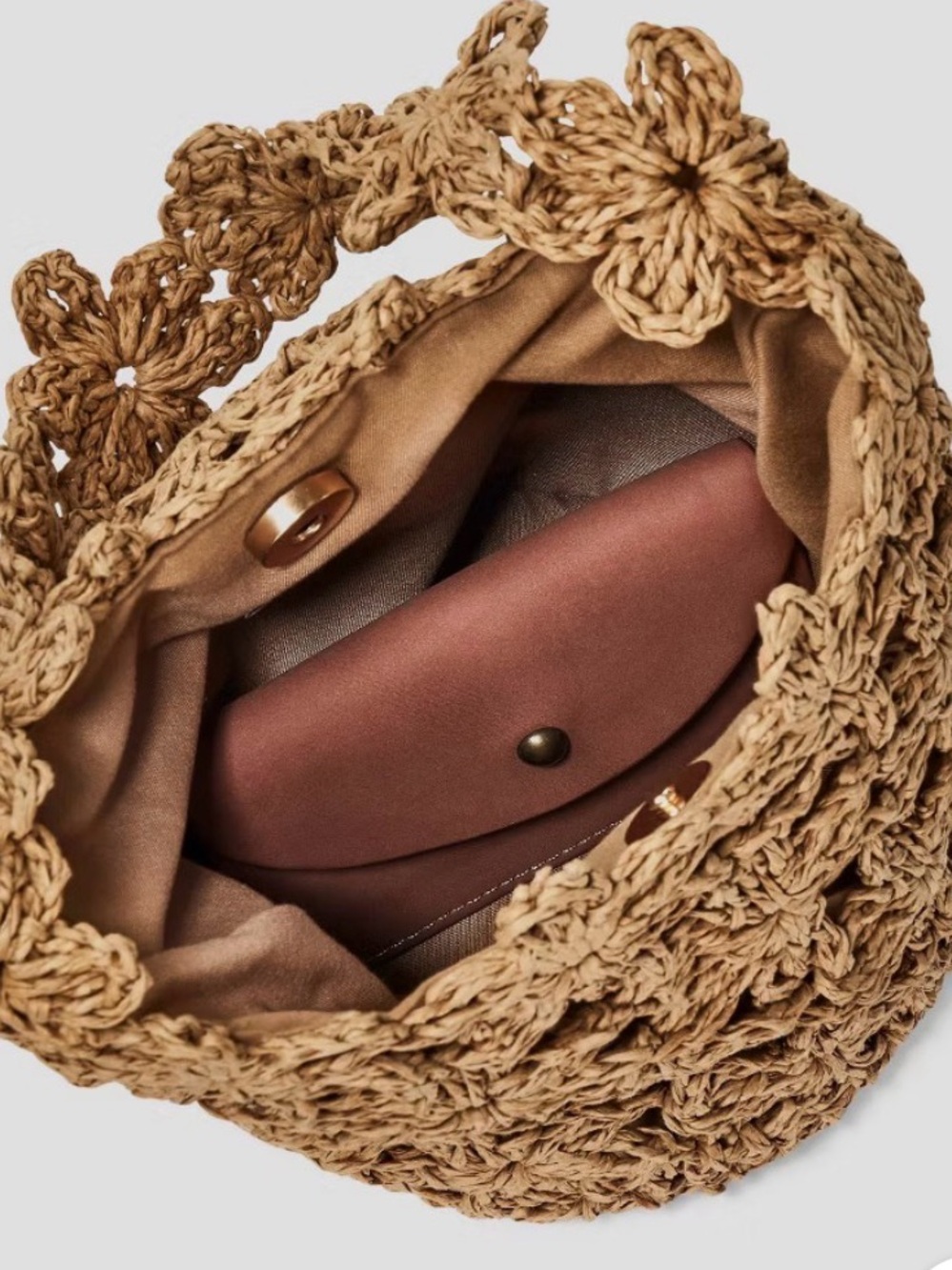 A new day Handcrafted Crochet Floral Shoulder bucket Bag - Tan - Picture 2 of 2